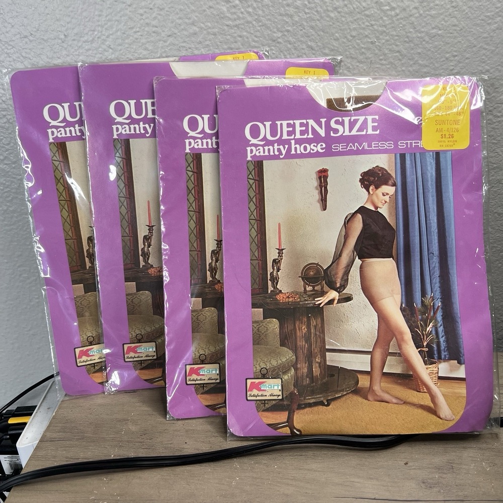 4 Pair Vintage NOS Panty Hose Kmart Woman's Queen 5'5"-5'7" Suntone Nylon USA